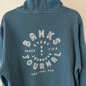 Banks Journal Teal Blue Organic Cotton Graphic Hoodie Sweatshirt Mens XL